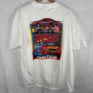 Vintage MSD Ignition‎ Racing T-Shirt Hanes Beefy White Hot Rod NASCAR XL